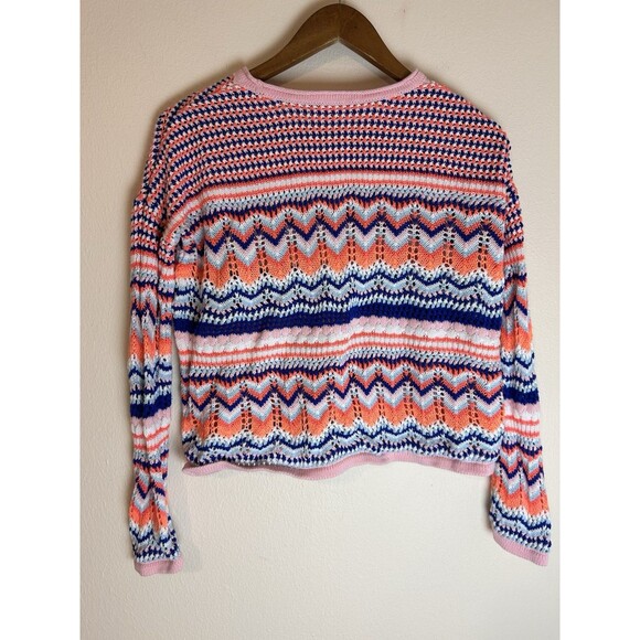 Lilly Pulitzer S Samora Knit Sweater Chevron Pink Crochet Open Knit Cotton Crop - Picture 4 of 5
